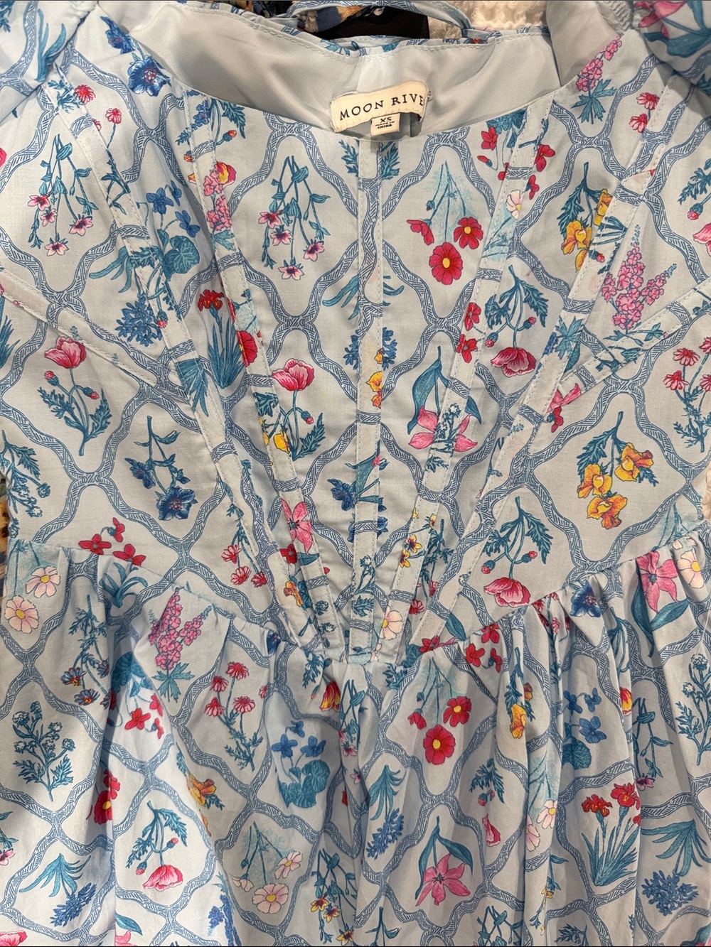 Moon River Light Blue Floral Puff-Sleeve Maxi Dress - Picture 3 of 5